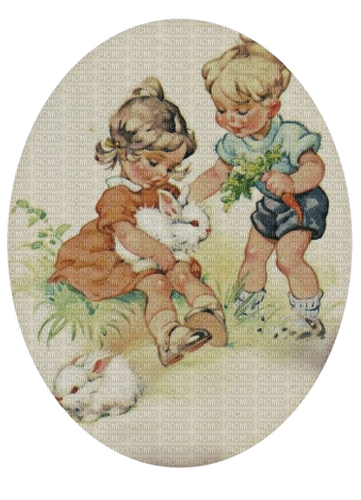 Kinder, Ostern, Hasen, Vintage - фрее пнг