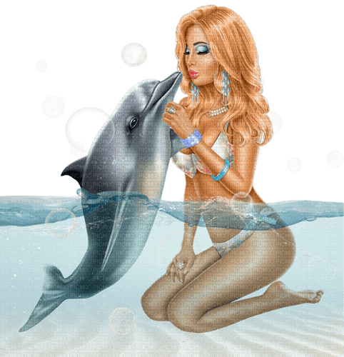 Woman and dolphin. Leila - nemokama png