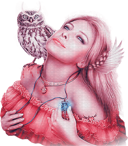 soave woman fantasy owl bird pink blue - ilmainen png