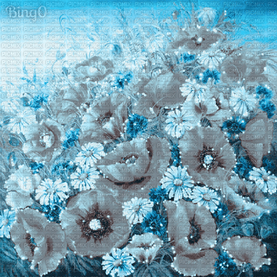 Y.A.M._summer landscape background flowers blue - GIF เคลื่อนไหวฟรี