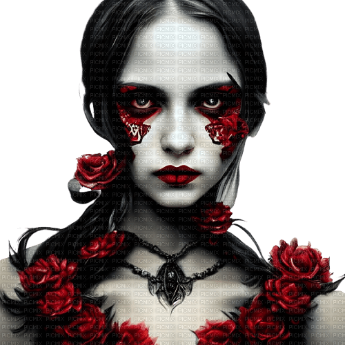 kikkapink gothic woman red black white - Free PNG
