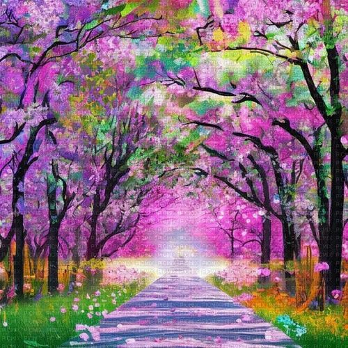 rainbow trees background painting - png ฟรี