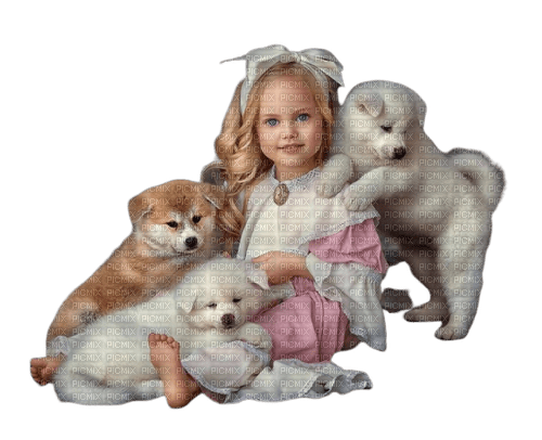 Vintage Girl with Puppies - Free PNG