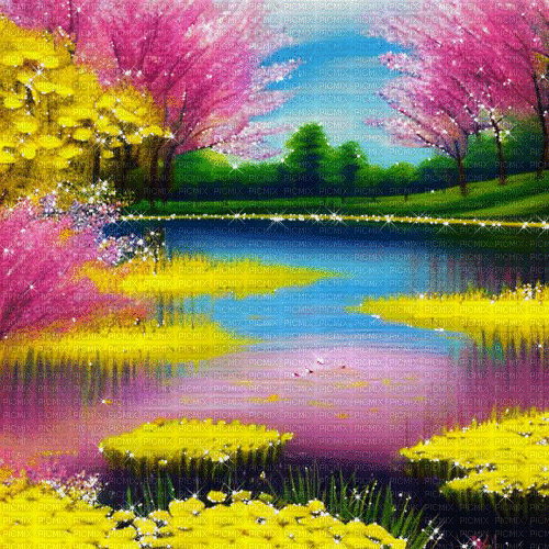 springtimes spring summer lake animated background - GIF เคลื่อนไหวฟรี