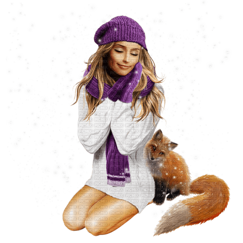 dolceluna woman fox winter snow - PNG gratuit