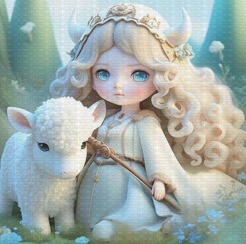 Cute baby girl with sheep by papuzzetto - gratis png