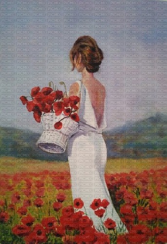 woman with poppies - безплатен png