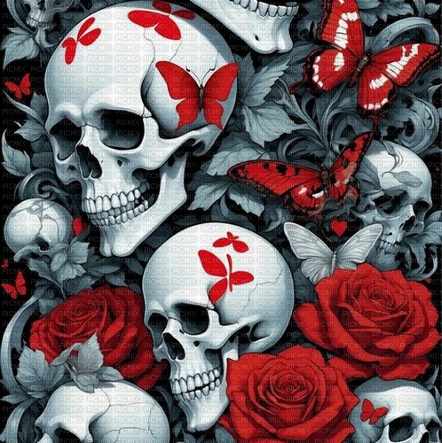 gothic skulls roses background - Free PNG