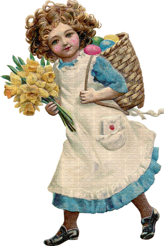 Vintage Girl Fille child enfant Easter Pâques - Free PNG