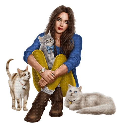 Woman with her cats. Leila - PNG gratuit