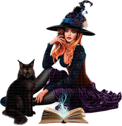 halloween witch with cat by nataliplus - 無料png
