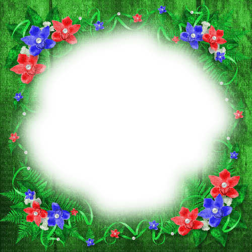 Flowers.Frame.Blue.Red.Green - By KittyKatLuv65 - zadarmo png