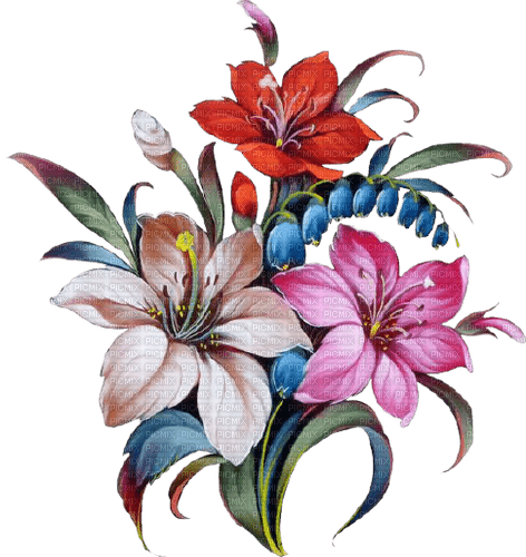 colorful lily bouquet tube - PNG gratuit