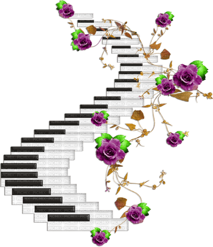 soave deco music piano flowers rose  purple green - gratis png