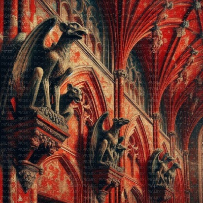 Red Gothic Gargoyles Background - безплатен png
