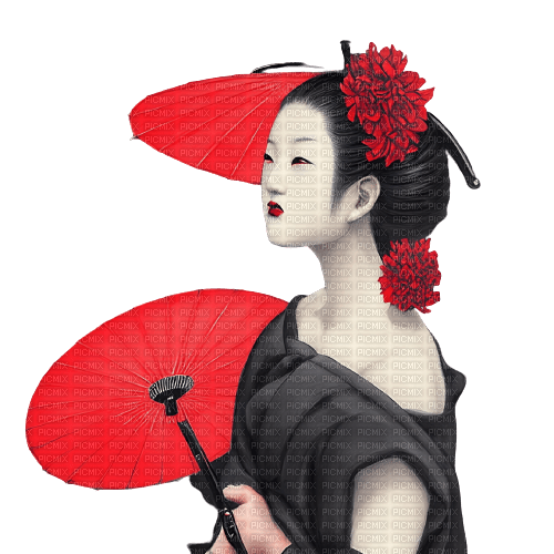 kikkapink geisha woman red black white - gratis png