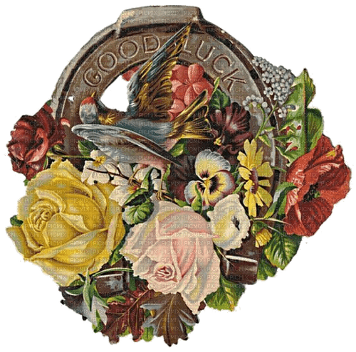 Hufeisen, vintage, Blumen, Vogel - png grátis
