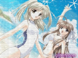 beach anime girls - GIF animasi gratis