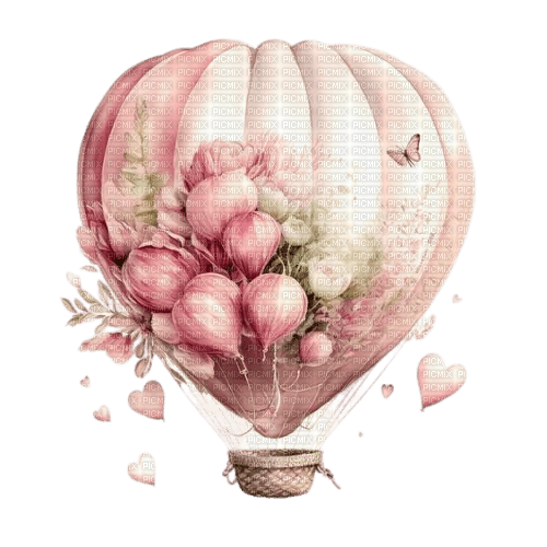 Pink vintage hot air ballon flowers - δωρεάν png