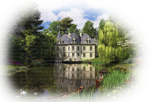 spring garden vintage background castle - PNG gratuit