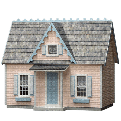 Cute Little Pink House with Blue Trim - Free PNG