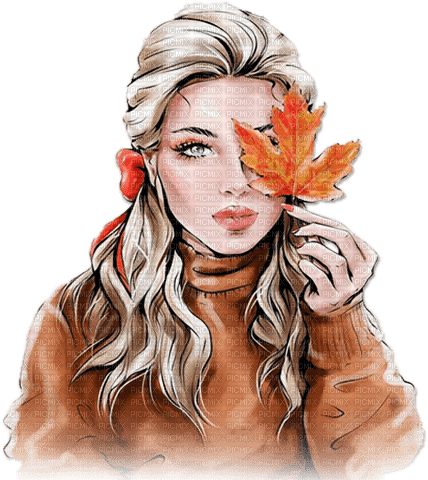 soave woman fashion leaves  autumn  orange brown - gratis png