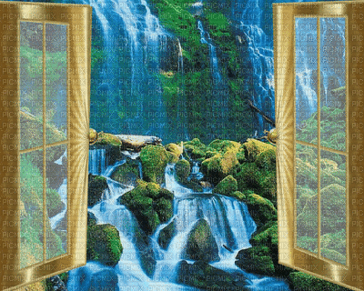Fenster mit Wasserfall - GIF animate gratis
