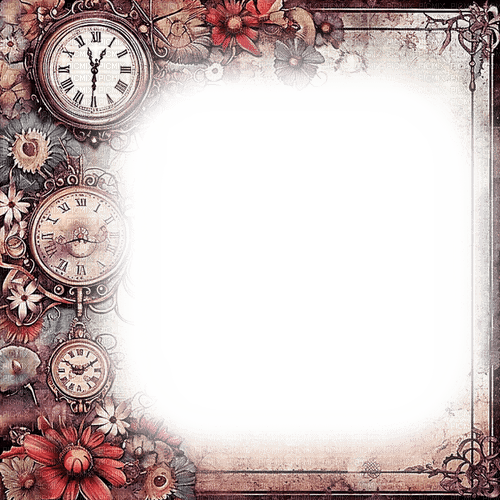 ♡§m3§♡ steampunk vintage frame red clock - Free PNG