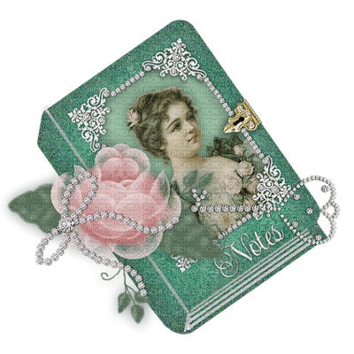 victorian book green with rose and pearls, Joyful226 - png ฟรี