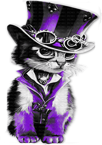soave animals steampunk cat black white purple - bezmaksas png