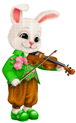 Bunny.Rabbit.Violin.White.Green.Brown.Pink - PNG gratuit