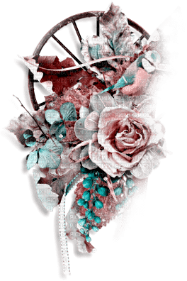 soave deco steampunk flowers rose pink green - Free PNG