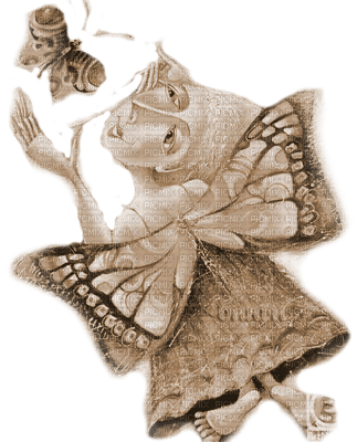 Y.A.M._Art fairy butterfly sepia - ücretsiz png