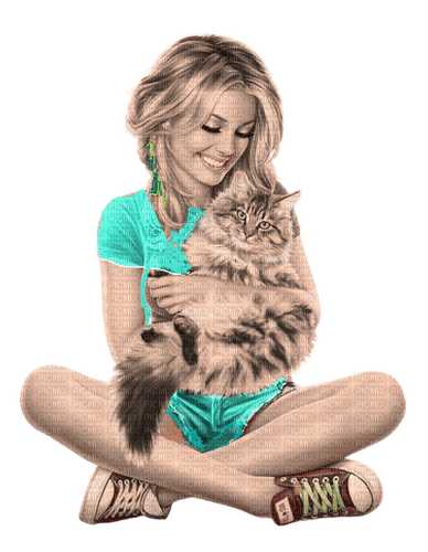 girl and  cat  dubravka4 - Free PNG