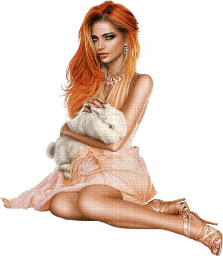 Woman with her rabbit. Easter. Spring. Leila - besplatni png