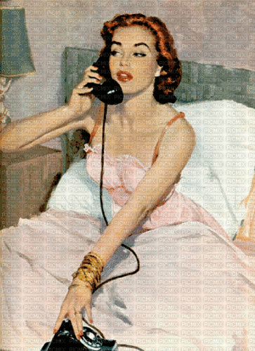 maj gif femme vintage téléphone - Gratis geanimeerde GIF