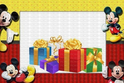 image encre couleur cadeaux  bon anniversaire Mickey Disney edited by me - PNG gratuit