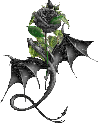 sparkly black dragon with rose - Zdarma animovaný GIF
