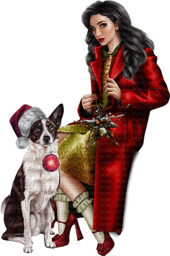 Women. Christmas. Dog. Leila - besplatni png