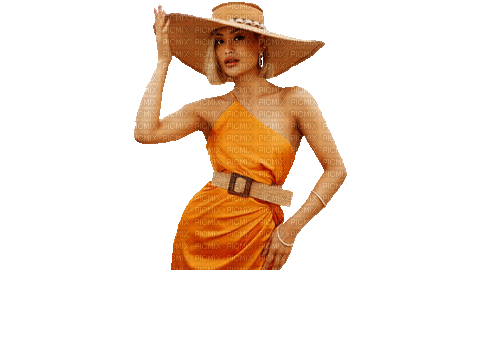 kvinna-hatt orange--woman-hat - GIF animado grátis