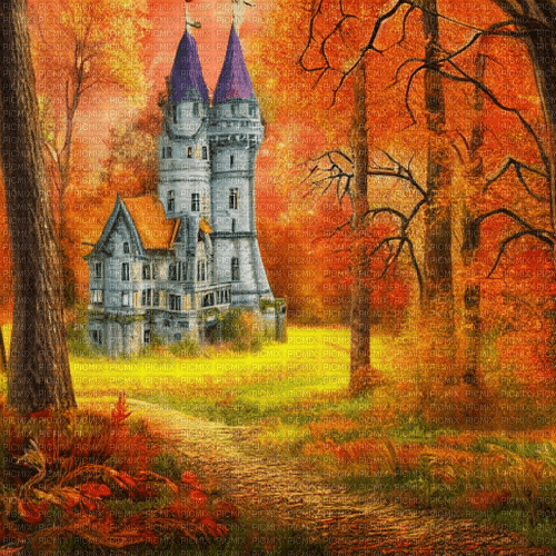 kikkapink autumn background castle - gratis png
