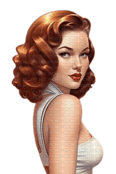 vintage woman white red hair pin up - 免费PNG