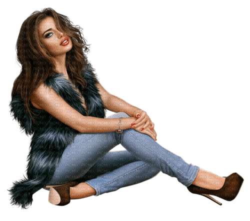 Woman Blue Jeans Brown - Bogusia - Free PNG