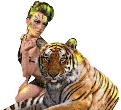 woman with tiger bp - zdarma png