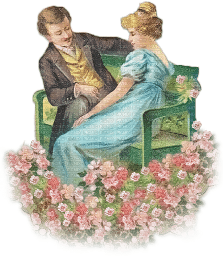 soave couple vintage spring garden flowers bench - 免费PNG