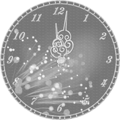 New Years.Clock.Black.White.Silver - zadarmo png