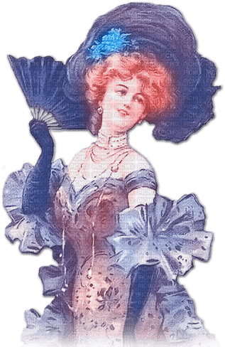 soave woman vintage hat fan victorian blue brown - δωρεάν png