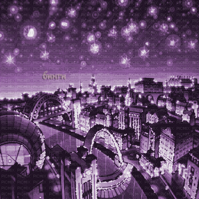 Y.A.M._Anime city background purple - Ilmainen animoitu GIF