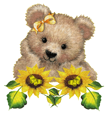 urso e flores - Бесплатный анимированный гифка