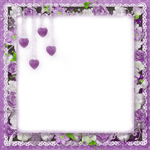 Purple.Flowers.Hearts.Frame - By KittyKatLuv65 - ingyenes png